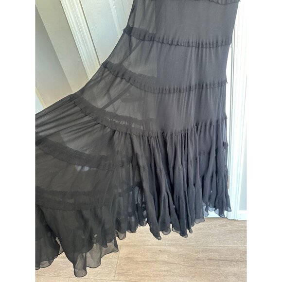 VTG Jones New York Women's 6 100% Silk Tiered Black Midi Dress Whimsigoth - Picture 3 of 5
